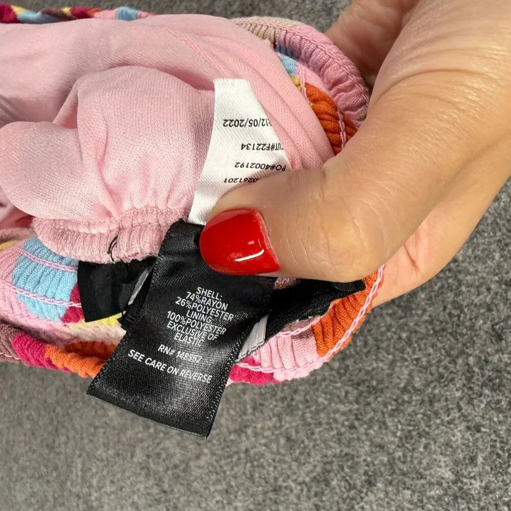 Torrid Shorts Women 4 Pink Geometric Chino Ruffle High Rise Elastic Waist Lined - Picture 8 of 9